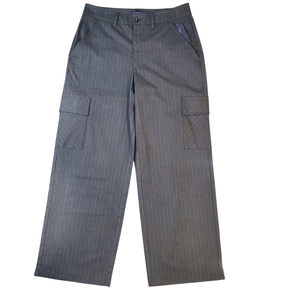 Tommy Hilfiger Womens Gray Striped Wide Leg Cargo Pants Size 10